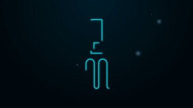 Parlayan neon çizgisi tırmık simgesi siyah arkaplanda izole edildi. Bahçecilik, tarım, çiftçilik aleti. Toprak işçisi. 4K Video hareketli grafik canlandırması