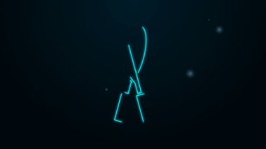 Siyah arkaplanda izole edilmiş simgeyi budamak için parlayan neon çizgisi el yapımı makas. Ahşap saplı budama makası. 4K Video hareketli grafik canlandırması