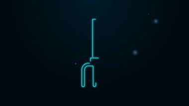 Parlayan neon hattı bahçe yabası simgesi siyah arkaplanda izole edildi. Bahçe çatalı işareti. Bahçecilik, tarım, çiftçilik aleti. 4K Video hareketli grafik canlandırması