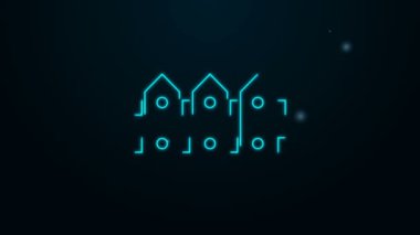 Parlayan neon çizgili bahçe çiti ahşap ikonu siyah arka planda izole edilmiş. 4K Video hareketli grafik canlandırması