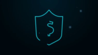 Siyah arkaplanda dolar sembolü olan parlak neon hattı kalkanı. Güvenlik kalkanı koruması. Para güvenliği konsepti. 4K Video hareketli grafik canlandırması