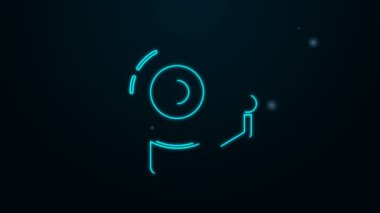 Parlayan neon hattı alarm zili simgesi siyah arkaplanda izole edildi. Alarm sembolü, servis zili, el zili işareti, uyarı sembolü. 4K Video hareketli grafik canlandırması