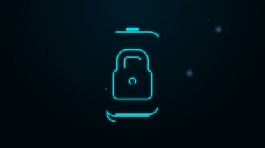 Siyah arkaplanda kapalı asma kilit simgesine sahip parlak neon hattı Smartphone. Kilitli telefon. Gezici güvenlik, güvenlik, koruma konsepti. 4K Video hareketli grafik canlandırması