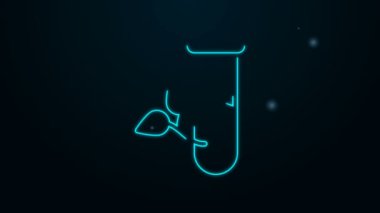 Parlak neon çizgili laboratuvar camı ve siyah arkaplanda izole edilmiş bir simge bırakıyor. Yapraklı kimyasal test tüpü. Eko Laboratuvarı. 4K Video hareketli grafik canlandırması