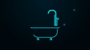 Parlayan neon hattı küvet simgesi siyah arkaplanda izole edildi. 4K Video hareketli grafik canlandırması