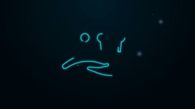 Siyah arka planda izole edilmiş el ikonunda parlayan neon çizgisi akupunktur terapisi. Çin ilacı. Holistik ağrı kontrol tedavileri. 4K Video hareketli grafik canlandırması