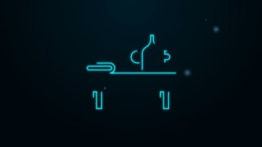 Parlak neon çizgili masaj masası. Siyah arka planda yağ simgesi var. 4K Video hareketli grafik canlandırması