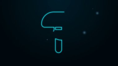 Parlayan neon hattı mantar ikonu siyah arkaplanda izole edildi. 4K Video hareketli grafik canlandırması