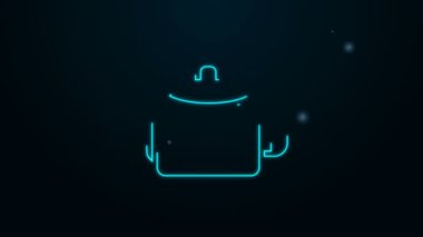 Siyah arka planda izole edilmiş kabza simgesi olan parlak neon çizgisi Kettle. Çaydanlık ikonu. 4K Video hareketli grafik canlandırması