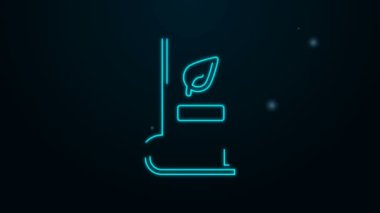 Siyah zemin üzerinde yaprak simgesi olan parlak neon çizgisi tıp kitabı. 4K Video hareketli grafik canlandırması