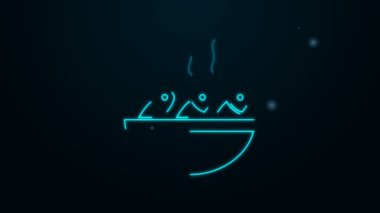 Siyah zemin üzerinde parlayan neon hattı balık çorbası ikonu izole edildi. 4K Video hareketli grafik canlandırması