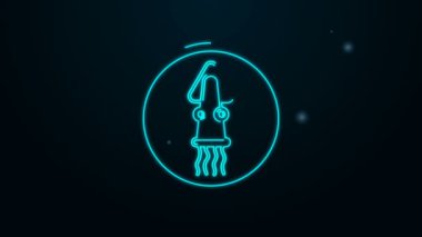 Siyah arka planda izole edilmiş bir plaka ikonunda parlayan neon çizgisi Ahtapot. 4K Video hareketli grafik canlandırması