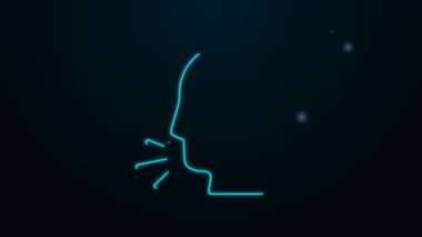 Parlayan neon hattı öksüren adam siyah arka planda izole edilmiş bir ikon. Viral enfeksiyon, grip, grip, soğuk algınlığı semptomları. Tüberküloz, kabakulak, boğmaca. 4K Video hareketli grafik canlandırması.