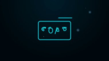 Parlayan neon hattı siyah arkaplanda izole edilmiş sabun simgesi. Köpüklü sabun çubuğu. 4K Video hareketli grafik canlandırması