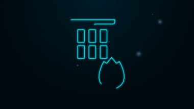 Yanan ev simgesinde parlayan neon hattı yangını siyah arka planda izole edildi. Sigorta konsepti. Güvenlik, güvenlik, koruma, konsept koruma. 4K Video hareketli grafik canlandırması