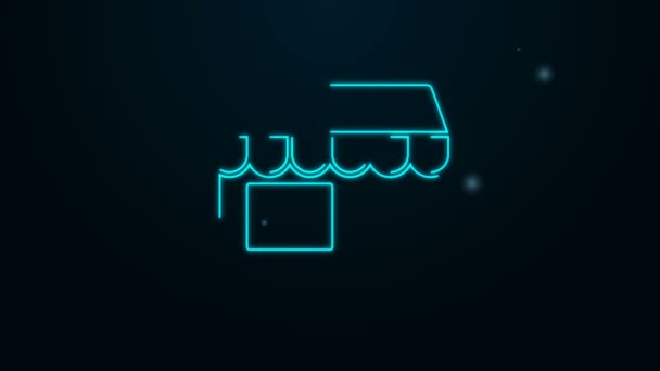 Žhnoucí neonová čára Nákupní budova nebo ikona obchodu izolované na černém pozadí. Výstavba obchodu. Grafická animace pohybu videa 4K — Stock video