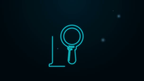 Glowing neon line Search house icon isolated on black background. Real estate symbol of a house under magnifying glass. 4K Video motion graphic animation — Stock Video