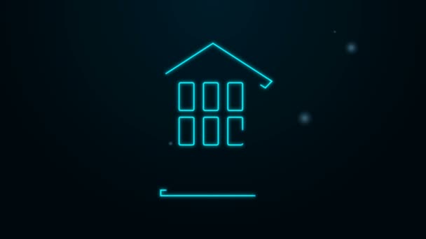 Glowing neon line House icon isolated on black background. Home symbol. 4K Video motion graphic animation — Stock Video