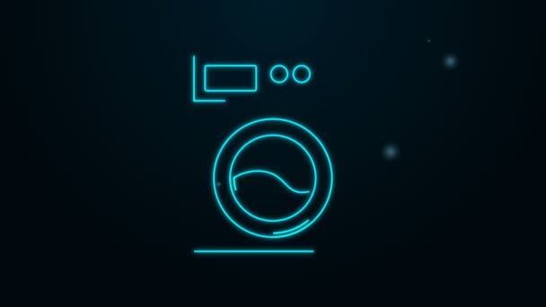Glødende neon line Washer ikon isoleret på sort baggrund. Vaskemaskine ikon. Tøj vaskemaskine vaskeri maskine. Hjemmesymbol. 4K Video bevægelse grafisk animation – Stock-video