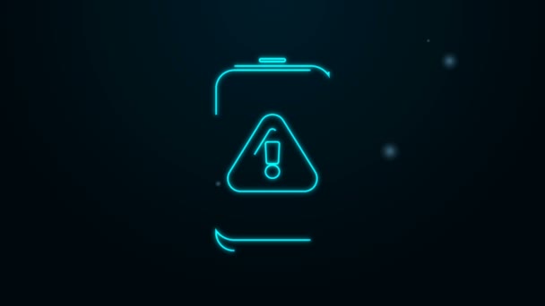 Žhnoucí neonová linka Mobilní telefon s vykřičníkem ikona izolované na černém pozadí. Upozornění na smartphone. Grafická animace pohybu videa 4K — Stock video