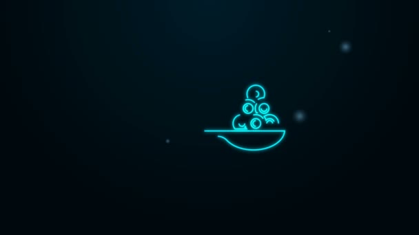 在被黑色背景隔离的勺子图标上发出霓虹灯线鱼子酱。4K视频运动图形动画 — 图库视频影像
