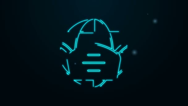 Linha de néon brilhante Globo da Terra com ícone de máscara médica isolado no fundo preto. Animação gráfica em movimento de vídeo 4K — Vídeo de Stock