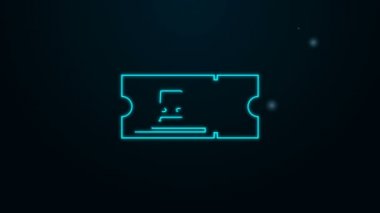 Parlayan neon hattı tren bileti ikonu siyah arka planda izole edildi. Demiryolu ile seyahat et. 4K Video hareketli grafik canlandırması
