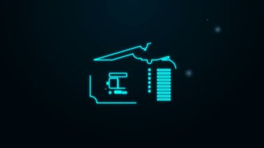 Parlayan neon hattı otobüs bileti simgesi siyah arka planda izole edildi. Toplu taşıma bileti. 4K Video hareketli grafik canlandırması