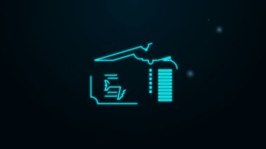 Parlayan neon hattı uçak bileti ikonu siyah arka planda izole edildi. Uçak bileti. 4K Video hareketli grafik canlandırması
