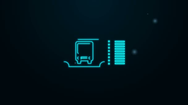 Žhnoucí neonová čára Ikona jízdenky Bus izolované na černém pozadí. Jízdenka MHD. Grafická animace pohybu videa 4K — Stock video