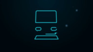 Parlayan neon hattı tren simgesi siyah arkaplanda izole edildi. Toplu taşıma sembolü. Metro treni nakliyesi. Metro yeraltı. 4K Video hareketli grafik canlandırması