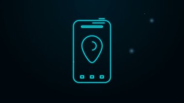 Şehir haritası yön bulma simgesinin parlayan neon hattı bilgileri siyah arkaplanda izole edildi. Mobil Uygulama Arayüzü tasarımı. Coğrafi konsept. 4K Video hareketli grafik canlandırması