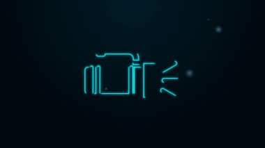 Parlayan neon hattı fener simgesi siyah arkaplanda izole edildi. Turist el feneri sapı. 4K Video hareketli grafik canlandırması