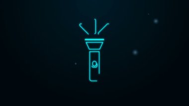 Parlayan neon hattı fener simgesi siyah arkaplanda izole edildi. 4K Video hareketli grafik canlandırması