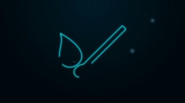 Siyah arkaplanda izole edilmiş ateş ikonu ile parlayan neon hattı yakma kibriti. Ateşle maç. Kibrit işareti. 4K Video hareketli grafik canlandırması