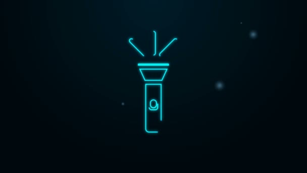 Linha de néon brilhante ícone lanterna isolado no fundo preto. Animação gráfica em movimento de vídeo 4K — Vídeo de Stock