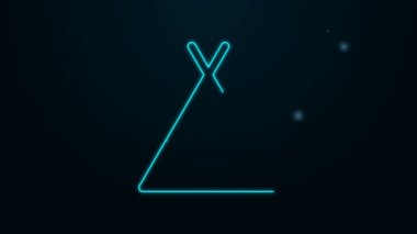 Parlayan neon hattı turist çadırı simgesi siyah arka planda izole edildi. Kamp sembolü. 4K Video hareketli grafik canlandırması