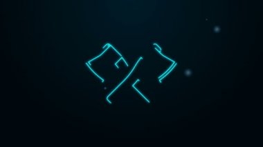 Parlayan neon çizgisi siyah arkaplanda izole edilmiş ahşap balta simgesini geçti. Oduncu baltası. 4K Video hareketli grafik canlandırması