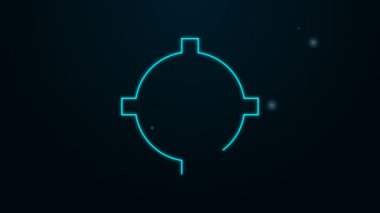 Işıldayan neon hattı hedef sporu siyah arkaplanda izole edilmiş bir yarışma ikonu. Atış mesafesi ya da atış mesafesi için sayıları olan temiz bir hedef. 4K Video hareketli grafik canlandırması