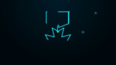 Parlayan neon hattı askeri ödül ikonu siyah arka planda izole edildi. Ordu işareti. 4K Video hareketli grafik canlandırması