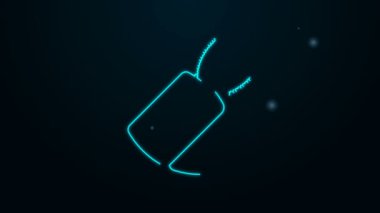 Parlayan neon hattı askeri künye simgesi siyah arka planda izole edildi. Kimlik etiketi simgesi. Ordu işareti. 4K Video hareketli grafik canlandırması