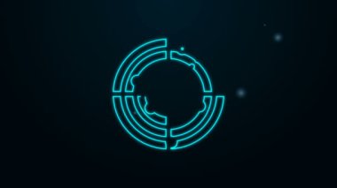 Siyah arkaplanda izole edilmiş bir simge arayışında hedefleri olan parlak neon hattı Radar. Askeri arama sistemi. Donanma sonarı. 4K Video hareketli grafik canlandırması