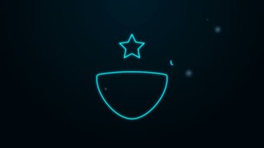 Parlayan neon hattı askeri miğfer simgesi siyah arka planda izole edildi. Ordu şapkasının savunma ve koruma sembolü. Koruyucu şapka. 4K Video hareketli grafik canlandırması