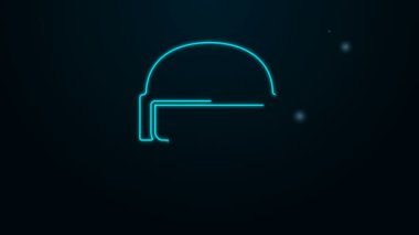 Parlayan neon hattı askeri miğfer simgesi siyah arka planda izole edildi. Ordu şapkasının savunma ve koruma sembolü. Koruyucu şapka. 4K Video hareketli grafik canlandırması