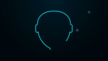 Parlayan neon hattı askeri miğfer simgesi siyah arka planda izole edildi. Ordu şapkasının savunma ve koruma sembolü. Koruyucu şapka. 4K Video hareketli grafik canlandırması