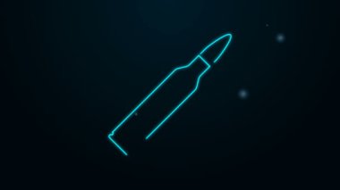 Parlayan neon hattı kurşun ikonu siyah arkaplanda izole edildi. 4K Video hareketli grafik canlandırması