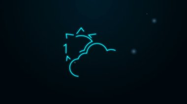Parlayan neon hattı güneş ve hava durumu ikonu siyah arkaplanda izole edildi. 4K Video hareketli grafik canlandırması
