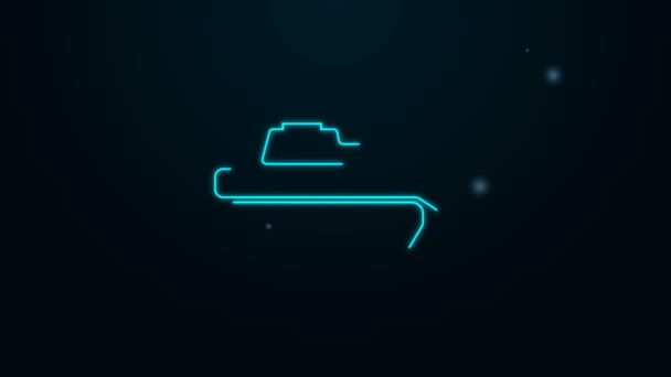 Glödande neon linje Militär tank ikon isolerad på svart bakgrund. 4K Video motion grafisk animation — Stockvideo