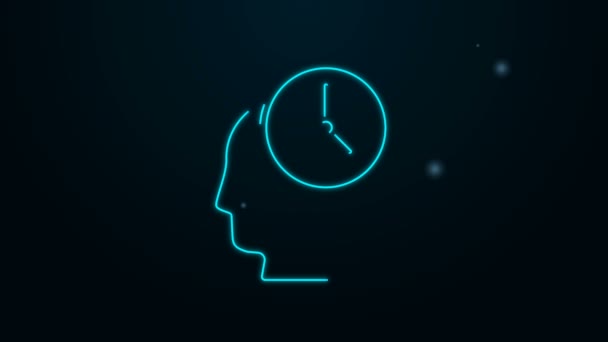 Linha de néon brilhante ícone Gerenciamento de Tempo isolado no fundo preto. Relógio e sinal de marcha. Símbolo de produtividade. Animação gráfica em movimento de vídeo 4K — Vídeo de Stock