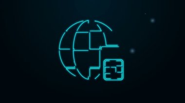 Parlayan neon hattı Globe 5G Sim Card simgesi siyah arkaplanda izole edildi. Mobil ve kablosuz iletişim teknolojileri. Ağ çipi elektronik bağlantısı. 4K Video hareketli grafik canlandırması
